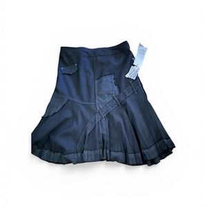 Structured Dark Navy Denim Skirt with Pleated Hem